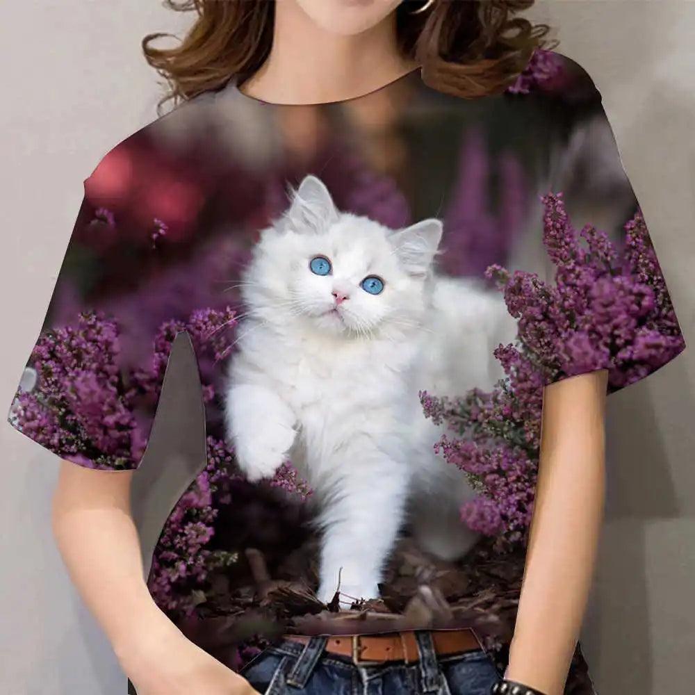 Womens T-shirt 3D Kawaii Cat Print Tees - MAXIME