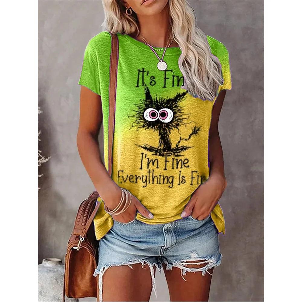 Summer New Women's Fashion T-shirt Round Neck Plus Size Shirt Tops 3D Printed Casual - MAXIME