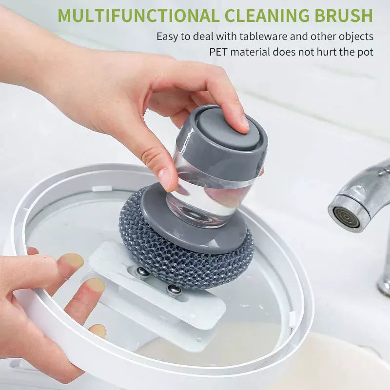 Kitchen Dish Cleaning Brushes Automatic Soap Liquid Adding Pot Brush Strong - MAXIME