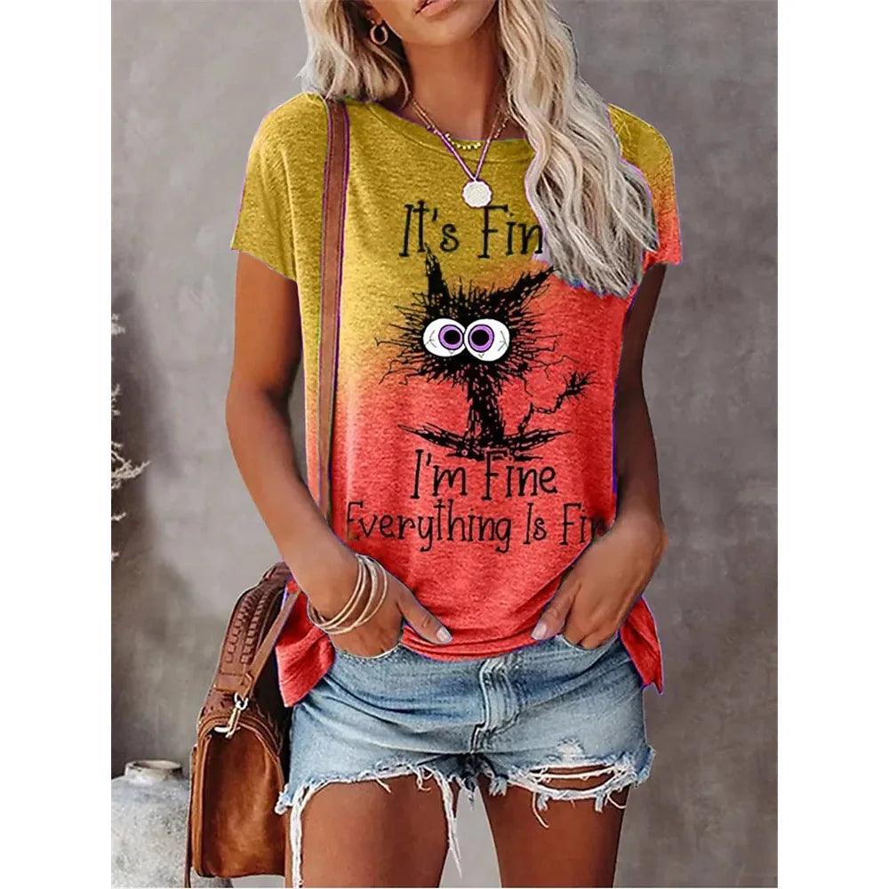 Summer New Women's Fashion T-shirt Round Neck Plus Size Shirt Tops 3D Printed Casual - MAXIME