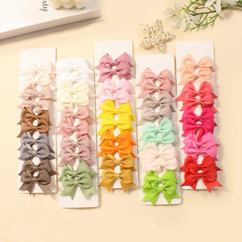 10Pcs/Set New Cute Solid Ribbon Bowknot Hair Clips for Baby Girls Handmade Bows Hairpin Barrettes Headwear Baby Hair Accessories - MAXIME