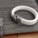 Leather Braid Bracelet Stainless Men Handmade - MAXIME