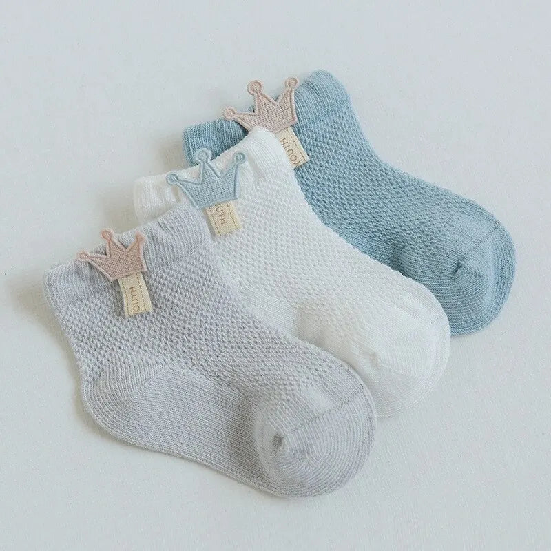 Maxime 3 Pairs Infant Baby Socks for Girl Boy Thin Cotton Breathable Mesh Cute Accessories Unisex Newborn Boneless Short Socks - MAXIME