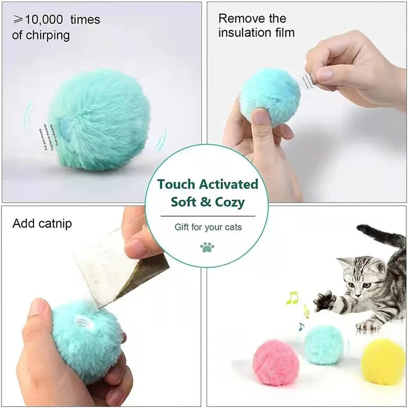 Maxime Interactive Ball Smart Cat Toys Plush Electric Catnip Training Toy Kitten Touch Sounding Pet Product Squeak Toy Ball - MAXIME