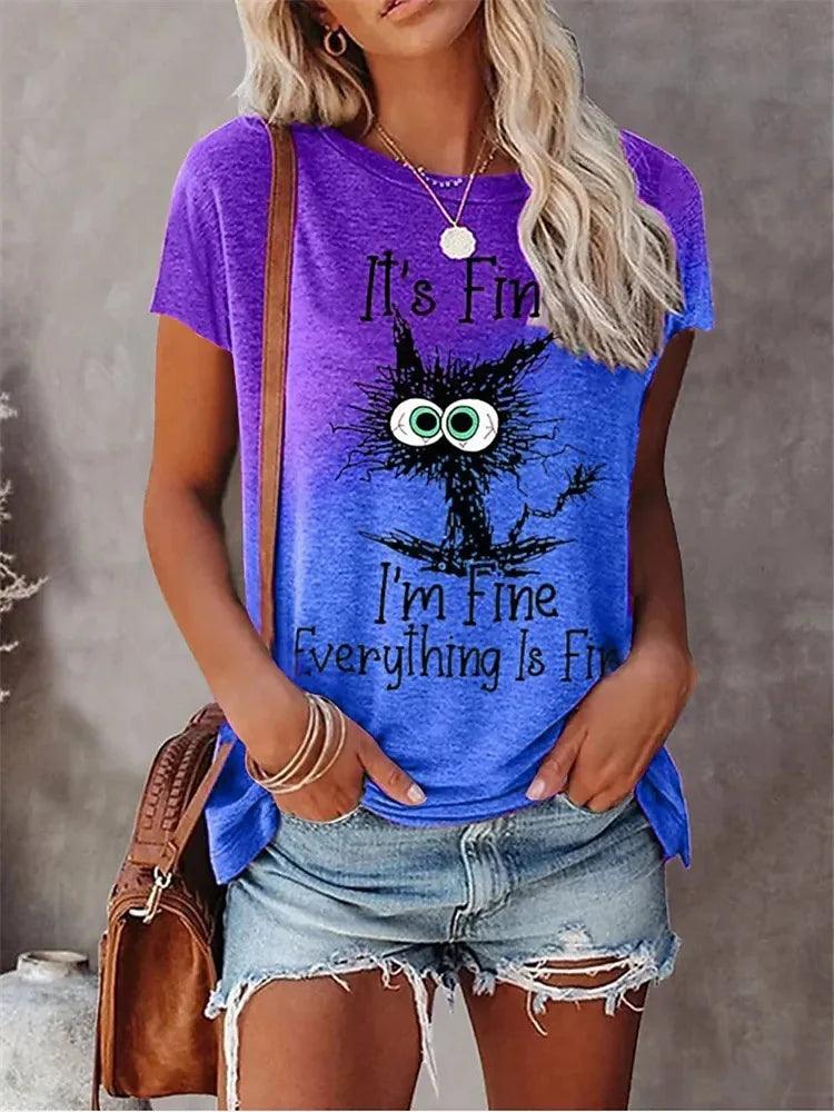 Summer New Women's Fashion T-shirt Round Neck Plus Size Shirt Tops 3D Printed Casual - MAXIME