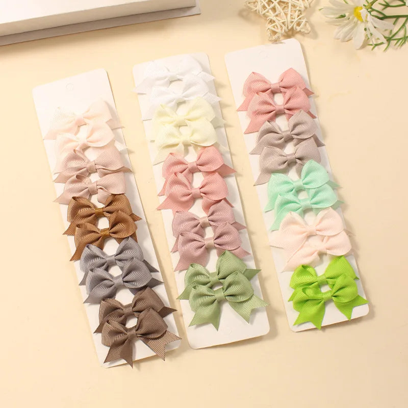 10Pcs/Set New Cute Solid Ribbon Bowknot Hair Clips for Baby Girls Handmade Bows Hairpin Barrettes Headwear Baby Hair Accessories - MAXIME