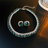 Maxime Luxury Green Rhinestone Necklace Stud Earrings For Women Crystal Choker Necklaces Ladies Fashion Weddings Banquet Jewelry Set - MAXIME