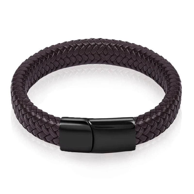 Leather Braid Bracelet Stainless Men Handmade - MAXIME