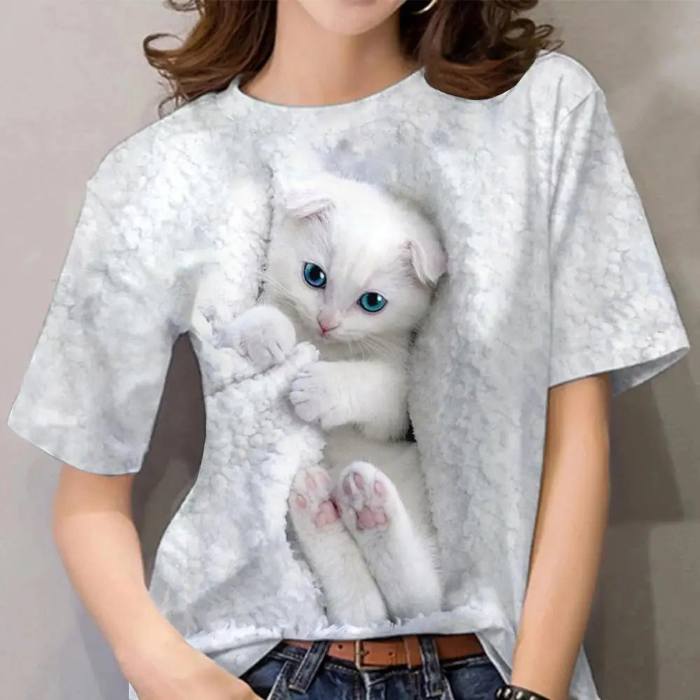 Womens T-shirt 3D Kawaii Cat Print Tees - MAXIME