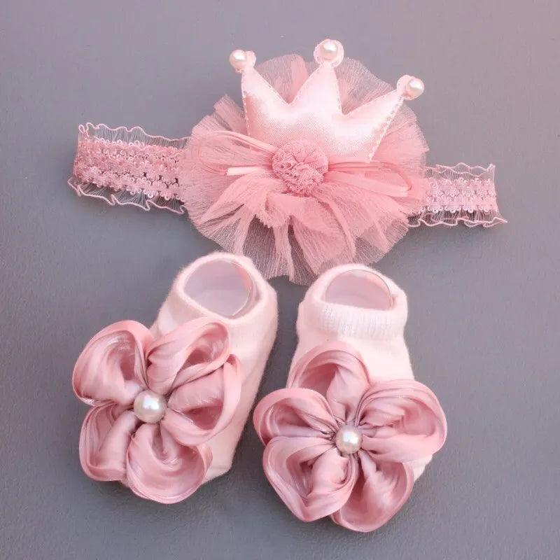 Maxime 2 Pcs/Set Crown Baby Headband Socks Lace Bows Newborn Infant Girl Socks Hairband Set Kids Hair Accessories - MAXIME