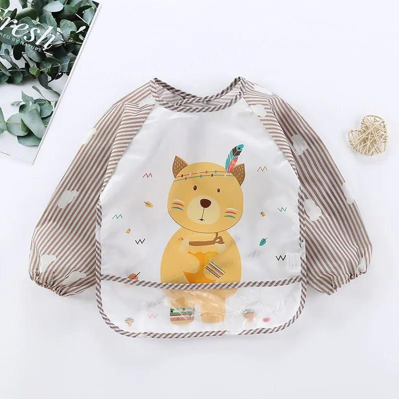 Maxime 1Pcs Waterproof Eating Smock Infant Toddler Baby Cartoon Long Sleeve Art Apron Animal Smock Soft Baby Bib Burp Clothes - MAXIME