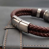 Leather Men Bracelet Stone Bead Bracelet Stainless Steel Jewelry Male Wrist Bangle Gift - MAXIME