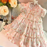 Children Girls Sleeveless Dress Summer Dress 2023 New Baby Super Fairy Floral Chiffon Girl Princess Dress - MAXIME