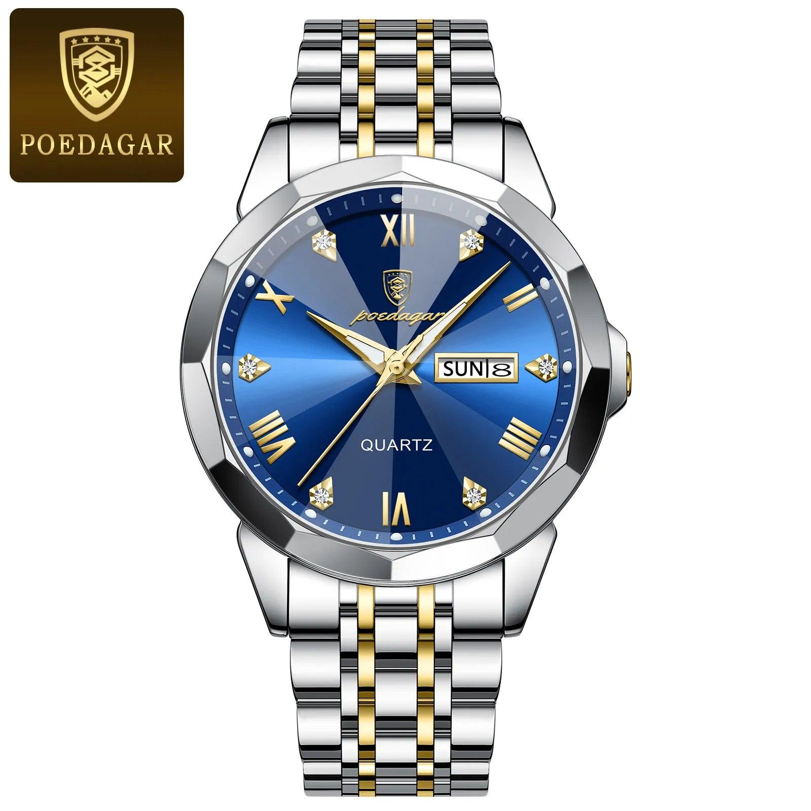 POEDAGAR Luxury Men Watch Stainless Steel Band Men's Quartz Watches Sports - MAXIME