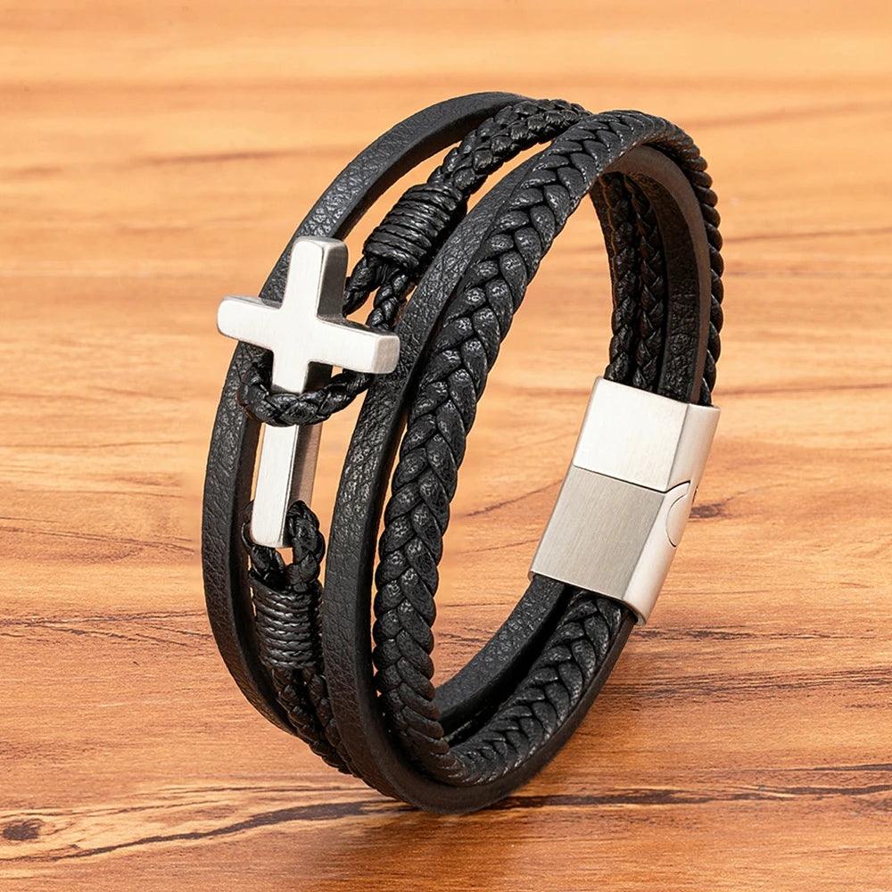 New Cross Men's Leather Bracelets Stainless Steel - MAXIME