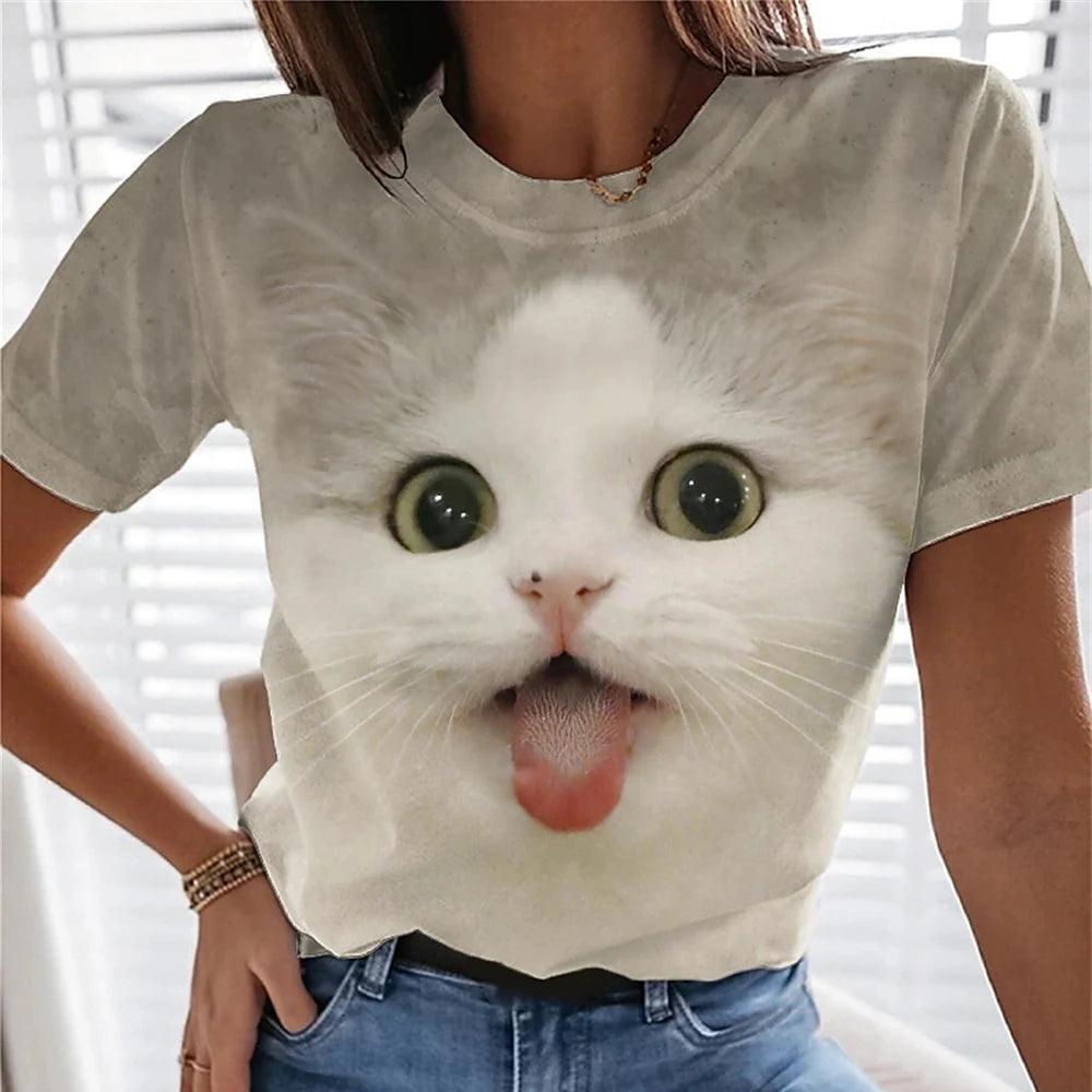 Womens T-shirt 3D Kawaii Cat Print Tees - MAXIME