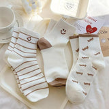 Maxime 5 Pairs Cute Smiling Print Socks, Comfy & Soft Crew Sports Socks, Women's Stockings & Hosiery - MAXIME