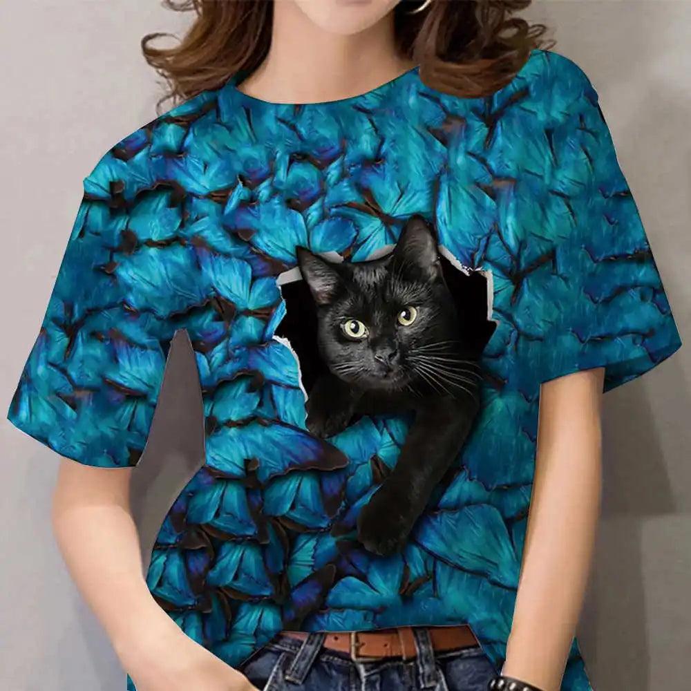 Womens T-shirt 3D Kawaii Cat Print Tees - MAXIME