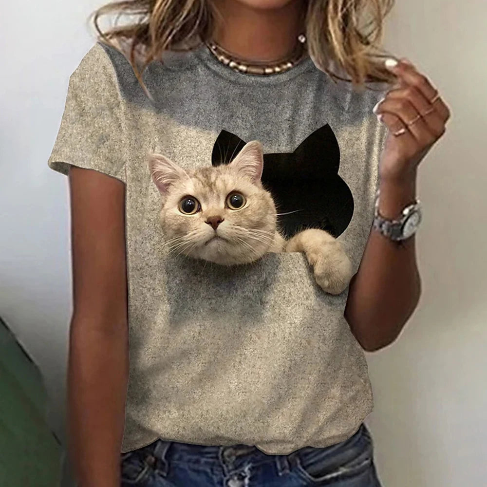 Womens T-shirt 3D Kawaii Cat Print Tees - MAXIME