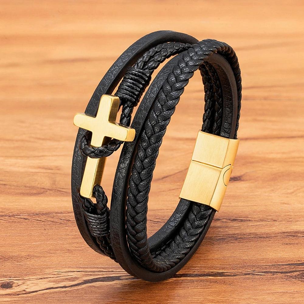 New Cross Men's Leather Bracelets Stainless Steel - MAXIME