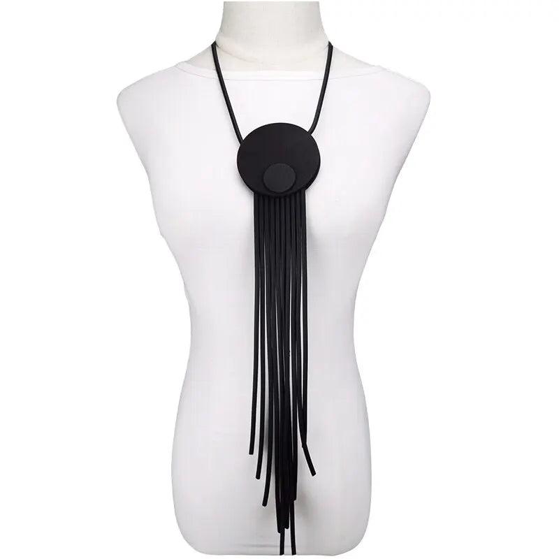 Maxime New Luxury Rubber Necklace For Women Long Tassel Necklace Bohemia Clothes Simple Chain Jewelry Punk Style Pendant Black Necklace - MAXIME