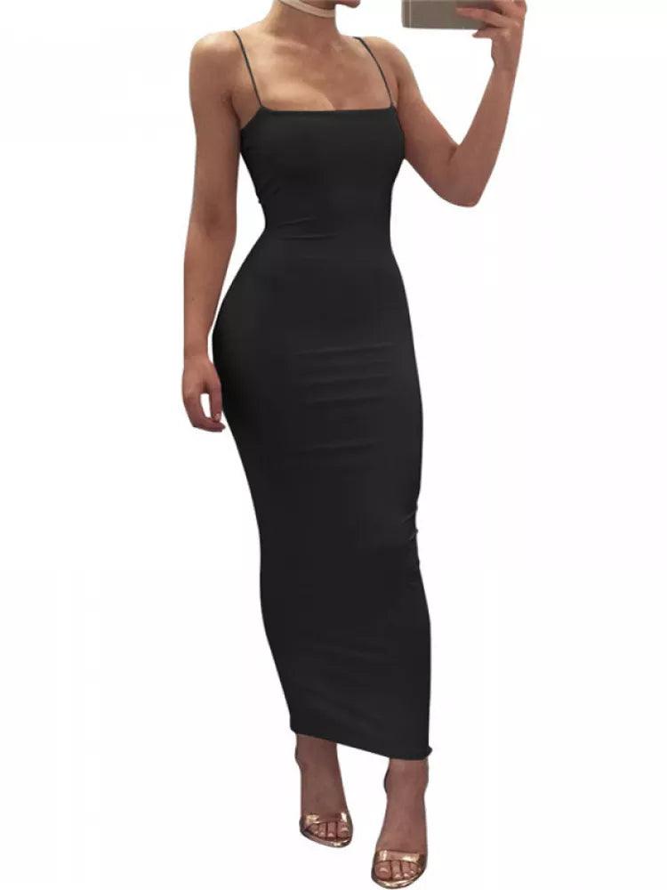 Women Casual Spaghetti Strap Slim Long Dress Summer Bodycon - MAXIME