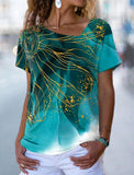 Women's Floral V Neck Basic Tops Short Sleeve T-shirt XS-8XL/3D Printing - MAXIME