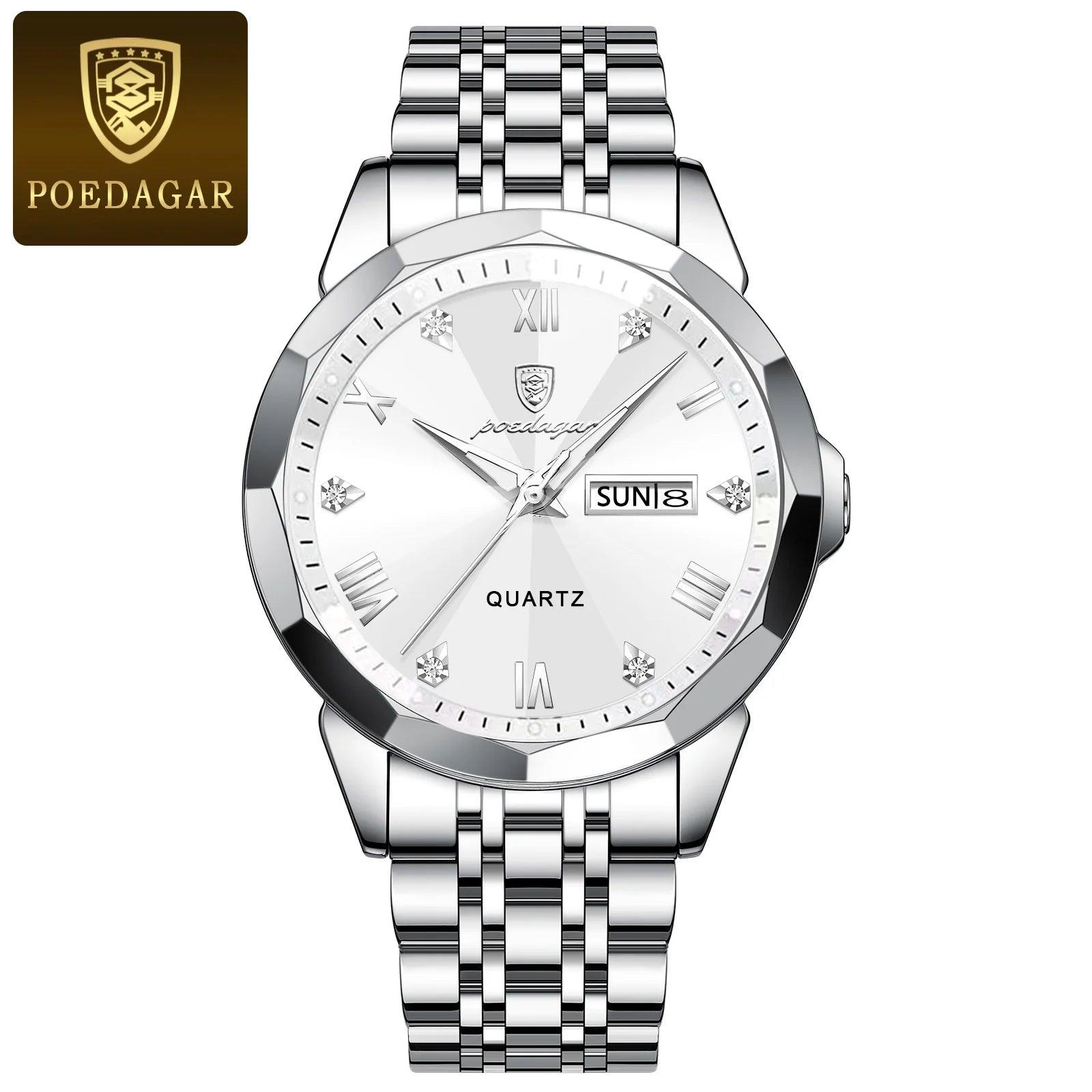 POEDAGAR Luxury Men Watch Stainless Steel Band Men's Quartz Watches Sports - MAXIME