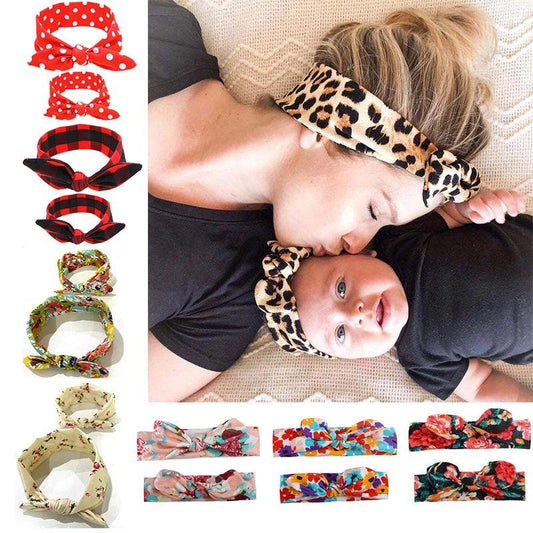 2Pcs Mother & Baby Children Turban Hair Band Accessories Baby Girls Twist Knot Headbands Family Leopard Parent-Child Headwear - MAXIME