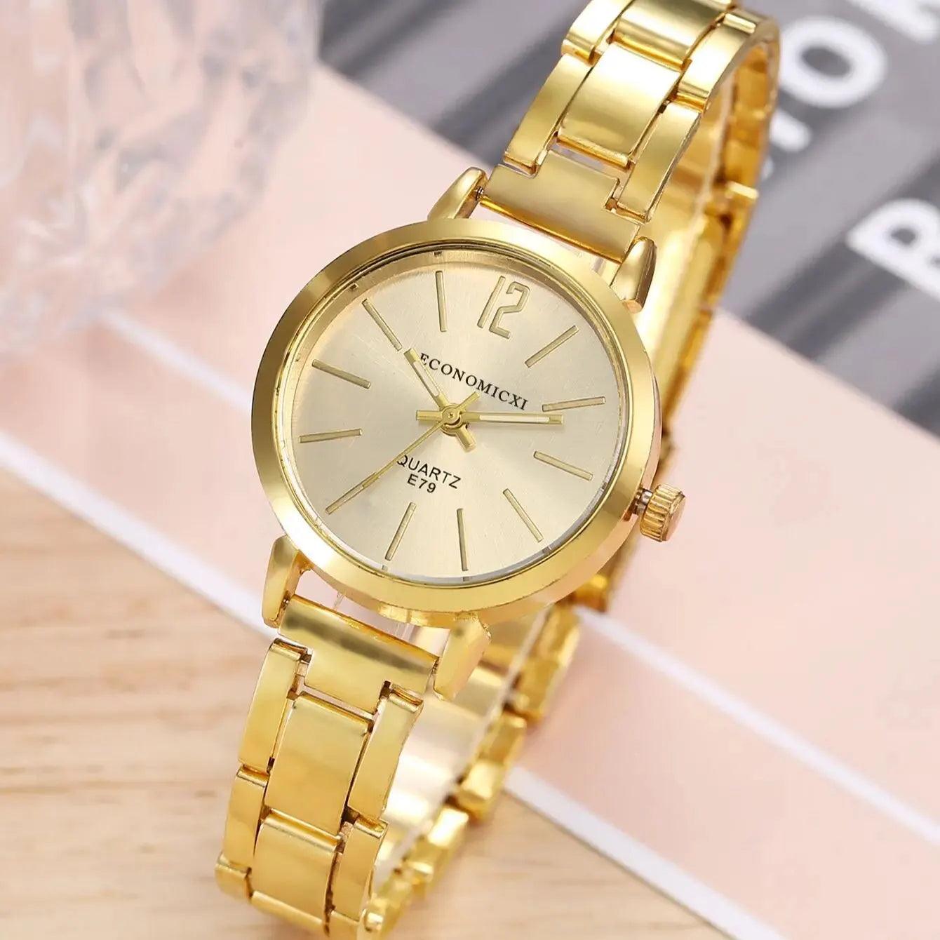 Maxime 2pcs Set Watch Luxury Women Simple Dial Hollow Strap Fashion Gold Bracelet Quartz Wristwatch Student Ladies Watches Reloj Mujer - MAXIME