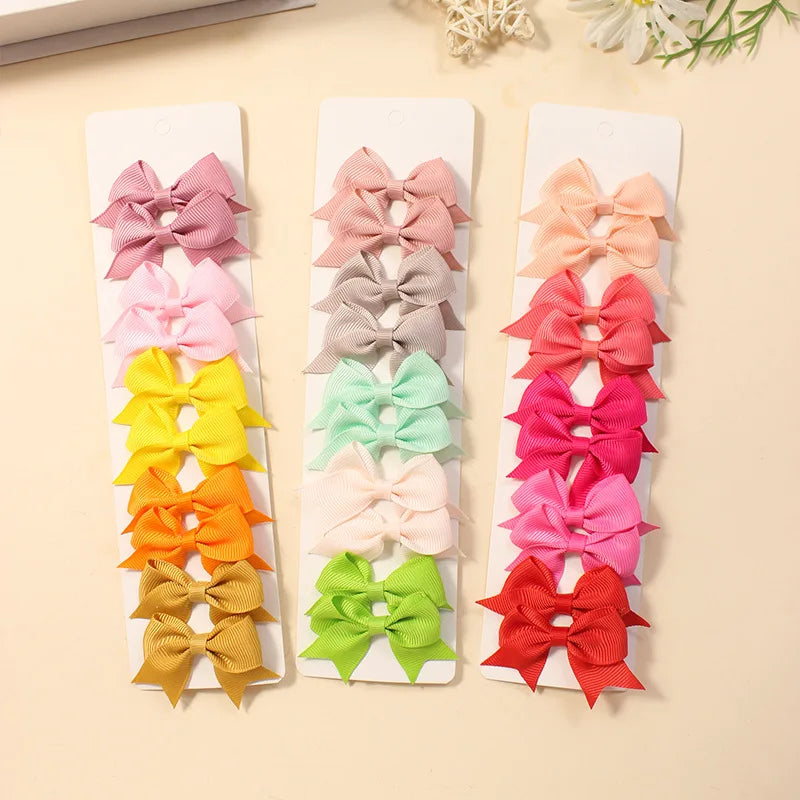 10Pcs/Set New Cute Solid Ribbon Bowknot Hair Clips for Baby Girls Handmade Bows Hairpin Barrettes Headwear Baby Hair Accessories - MAXIME