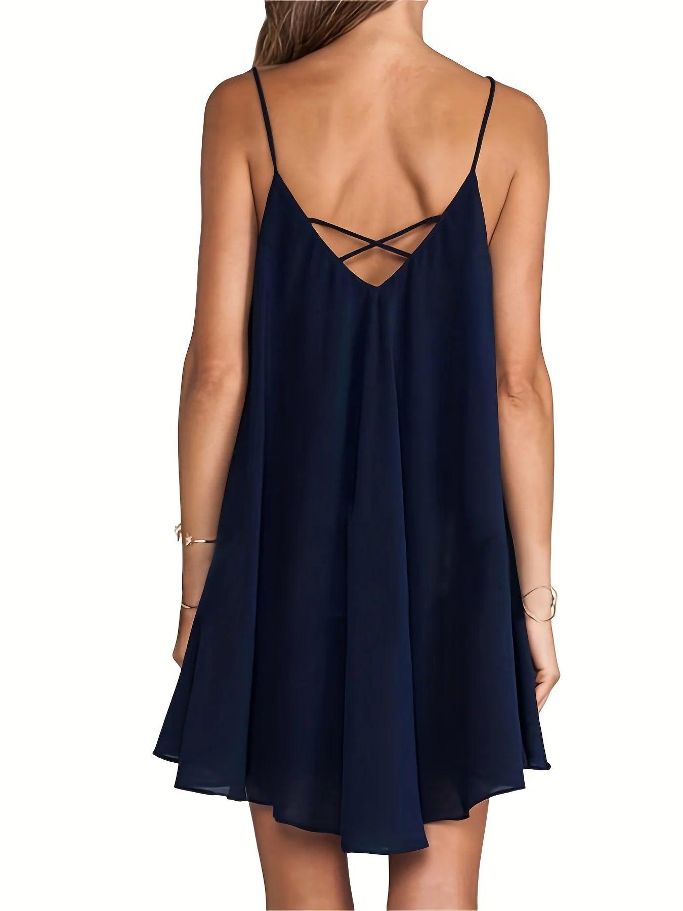 Women's Loose Backless Slip Cross Fashion Solid Color Dress - MAXIME