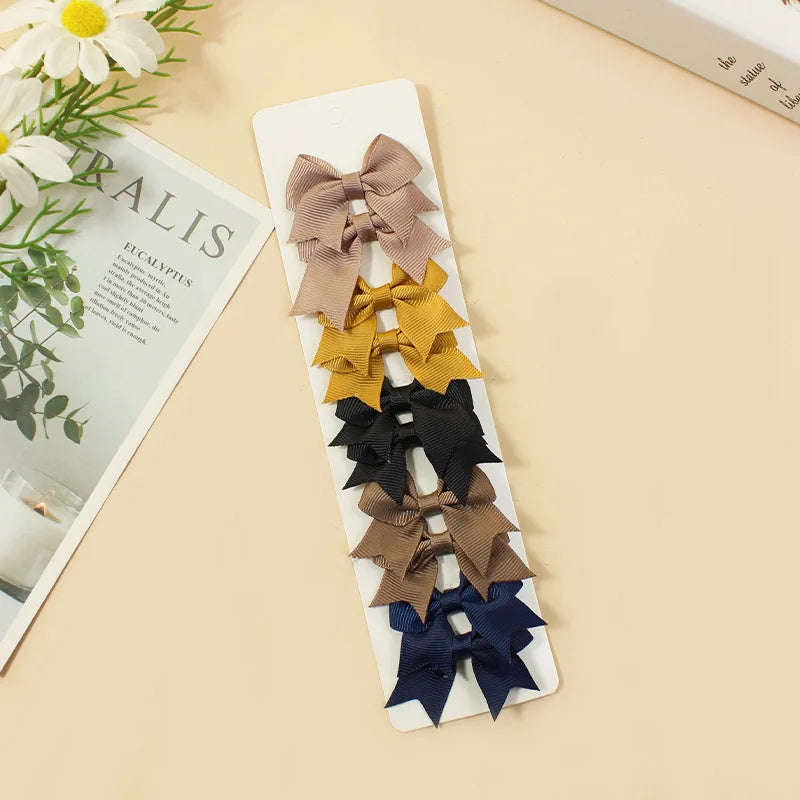 10Pcs/Set New Cute Solid Ribbon Bowknot Hair Clips for Baby Girls Handmade Bows Hairpin Barrettes Headwear Baby Hair Accessories - MAXIME