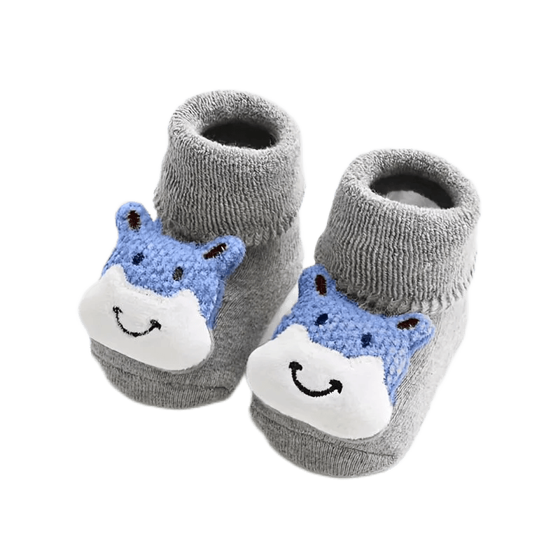 Maxime 1 Pair Of Gray Baby Cotton Floor Socks Cute 3D Cartoon Animal Anti Slip Shoes Baby Warm Comfortable - MAXIME