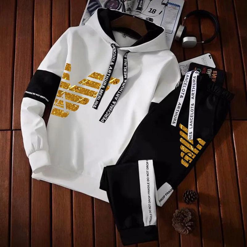 Men's New Warm Sportswear Fashion Printed Hooded Sweatshirt Set - MAXIME