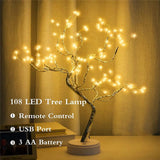 Remote Sparkly Fairy Spirit Tree Lamp 108 LED DIY Artificial Bedroom Nightlight 8 Modes USB Battery Bonsai Tree Night Light - MAXIME