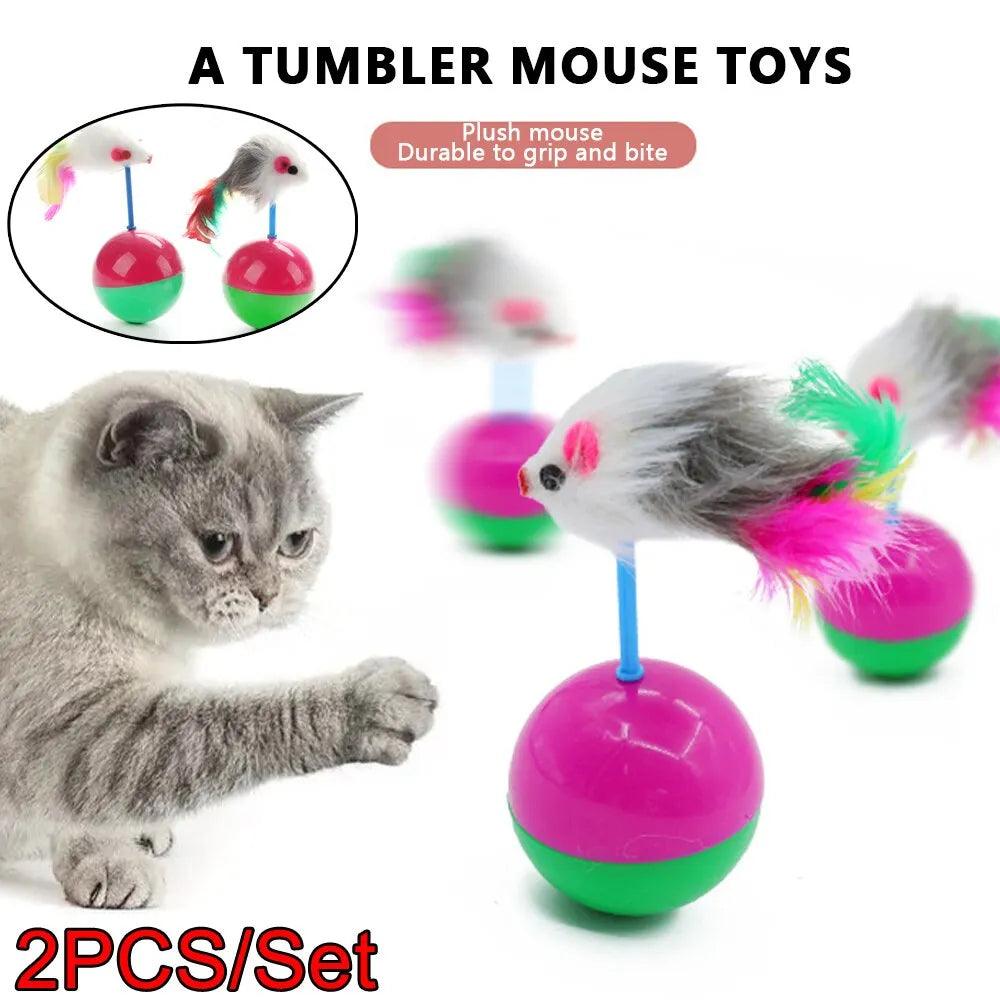 Maxime Pet Cat Toys Durable Colorful Feather Mimi Favorite Fur Mouse Tumbler Kitten Cat Toys Play Balls for Catch Cats Supplies 2PCS - MAXIME