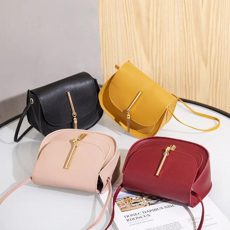 Maxime New Golden Tassel Double Layer Semi Circle Solid Color One Shoulder Saddle Bag Fashion Casual Women Small Bag - MAXIME