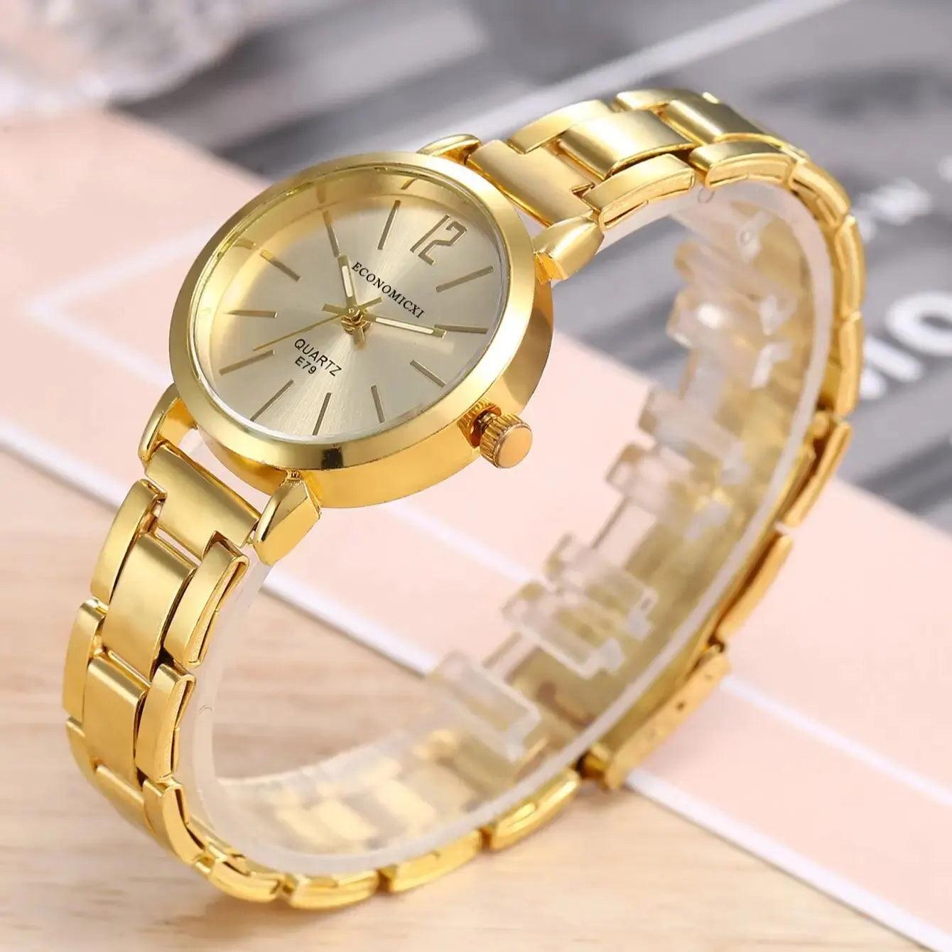 Maxime 2pcs Set Watch Luxury Women Simple Dial Hollow Strap Fashion Gold Bracelet Quartz Wristwatch Student Ladies Watches Reloj Mujer - MAXIME