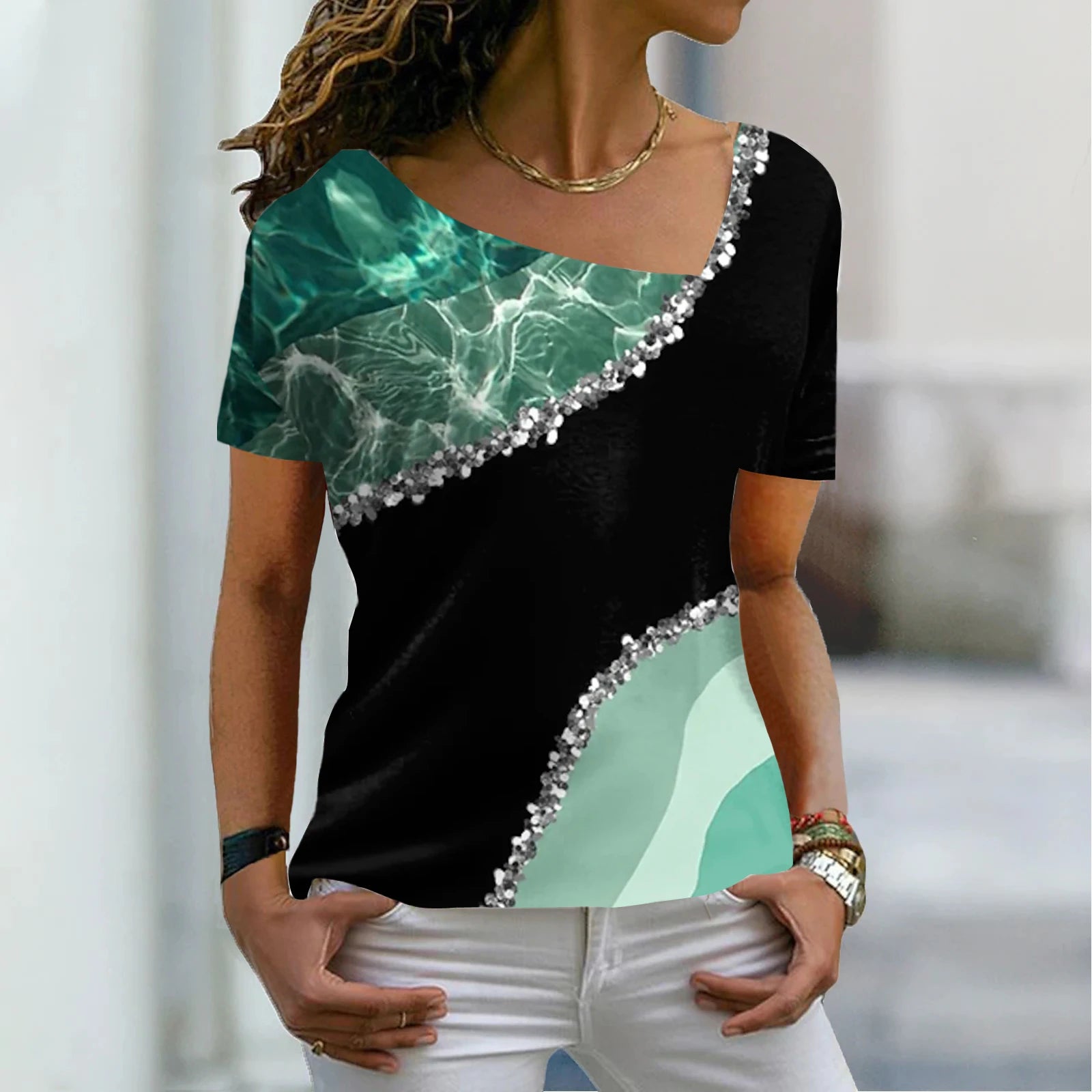 Women's Sleeve T Shirt V Neck Basic Shirt Top Summer XS-8XL - MAXIME