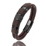 Leather Men Bracelet Stone Bead Bracelet Stainless Steel Jewelry Male Wrist Bangle Gift - MAXIME