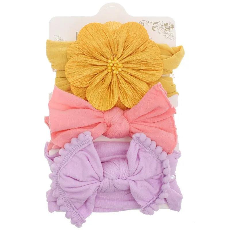 Maxime 3 Pcs Set Baby Nylon Headbands Elastics Handmade Headwrap for Baby Girls Newborn Infant Toddlers Kids - MAXIME