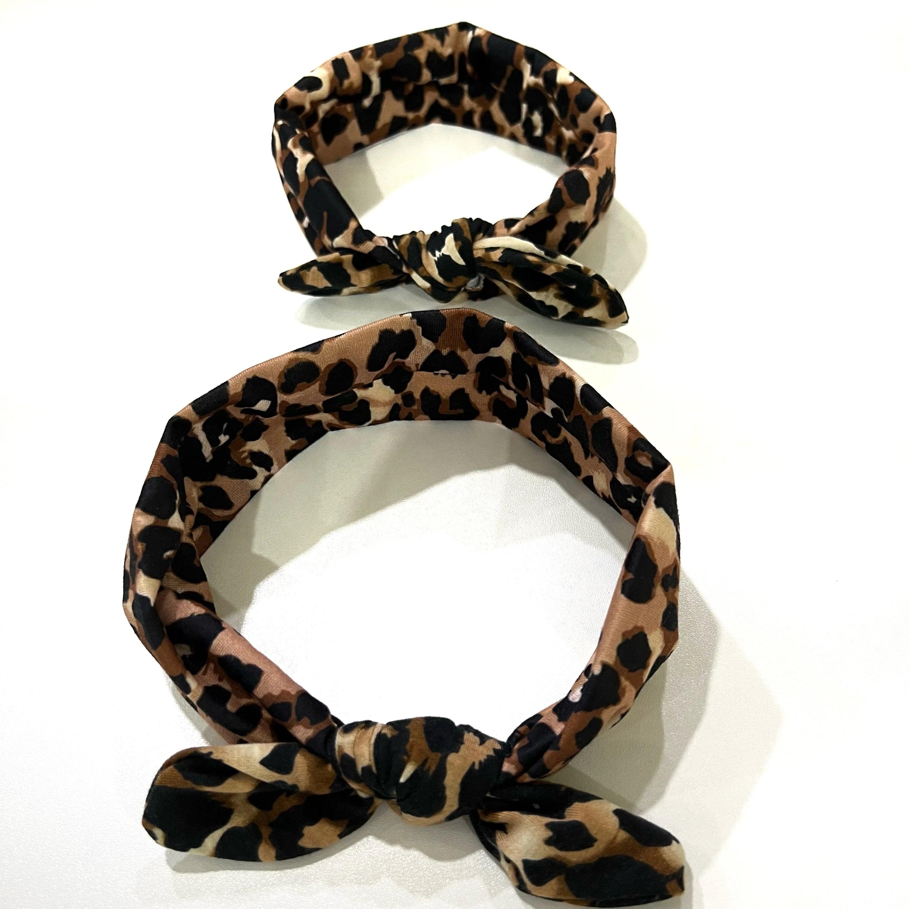 2Pcs Mother & Baby Children Turban Hair Band Accessories Baby Girls Twist Knot Headbands Family Leopard Parent-Child Headwear - MAXIME