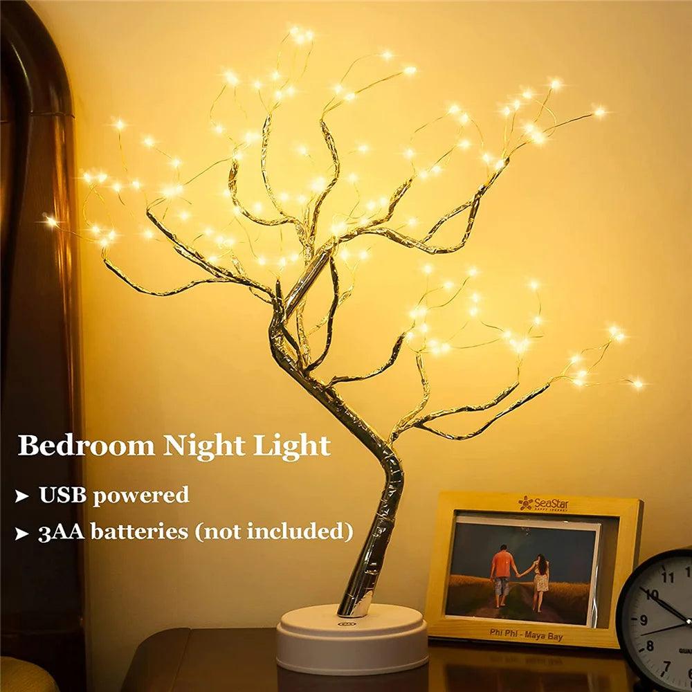 Remote Sparkly Fairy Spirit Tree Lamp 108 LED DIY Artificial Bedroom Nightlight 8 Modes USB Battery Bonsai Tree Night Light - MAXIME