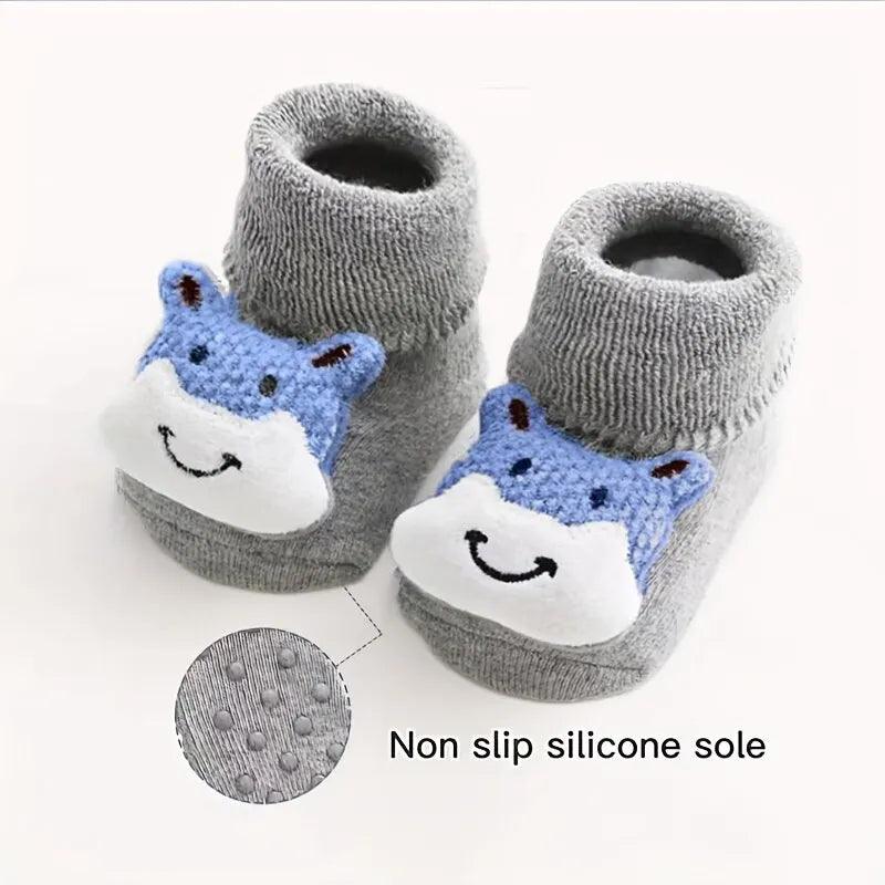 Maxime 1 Pair Of Gray Baby Cotton Floor Socks Cute 3D Cartoon Animal Anti Slip Shoes Baby Warm Comfortable - MAXIME