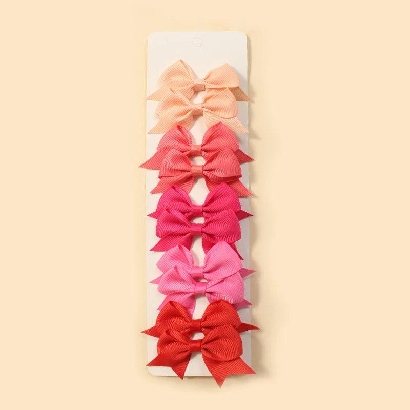 10Pcs/Set New Cute Solid Ribbon Bowknot Hair Clips for Baby Girls Handmade Bows Hairpin Barrettes Headwear Baby Hair Accessories - MAXIME