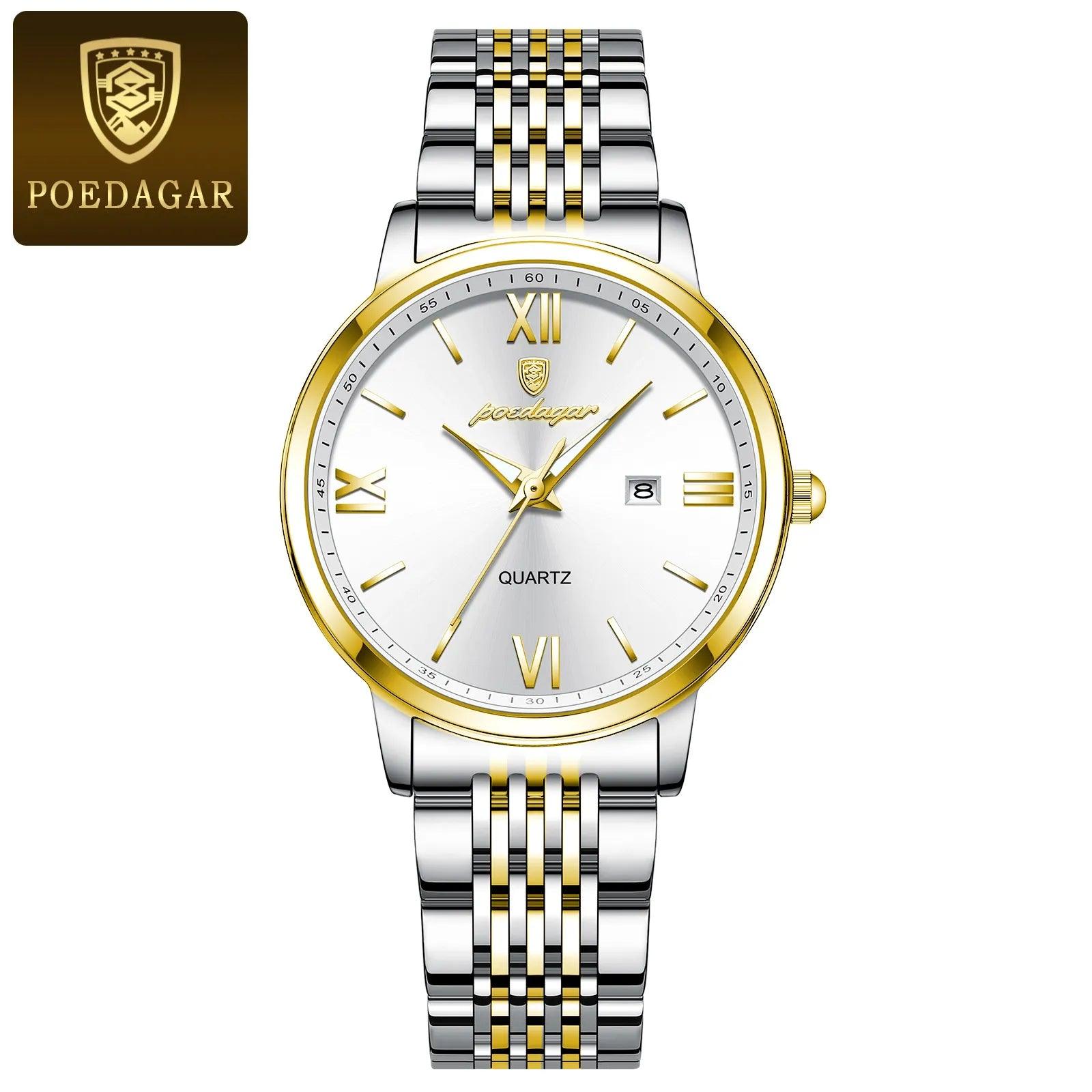 POEDAGAR Ladies Wristwatch Luxury Waterproof Luminous Date Gold Watch - MAXIME