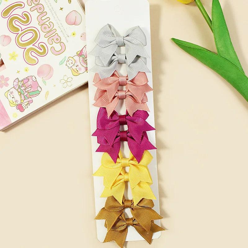 10Pcs/Set New Cute Solid Ribbon Bowknot Hair Clips for Baby Girls Handmade Bows Hairpin Barrettes Headwear Baby Hair Accessories - MAXIME