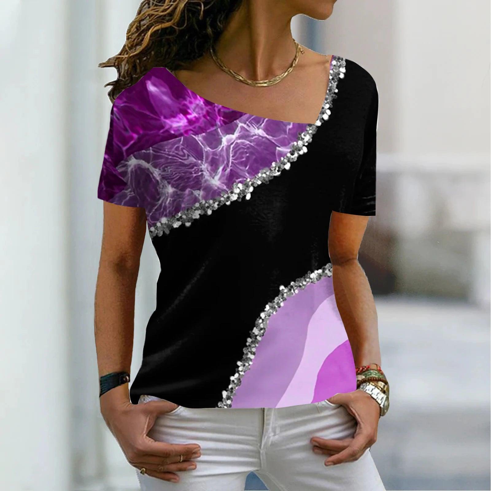 Women's Sleeve T Shirt V Neck Basic Shirt Top Summer XS-8XL - MAXIME