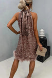 Women Sequin Dress Vintage Solid Neck-mounted - MAXIME